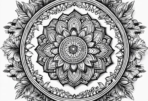 Feather mandala with tiny birds tattoo idea