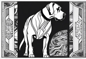 Arm sleeve for man-  with floppy ear Great Dane standing fiercely chest up with outdoors fill work around it tattoo idea