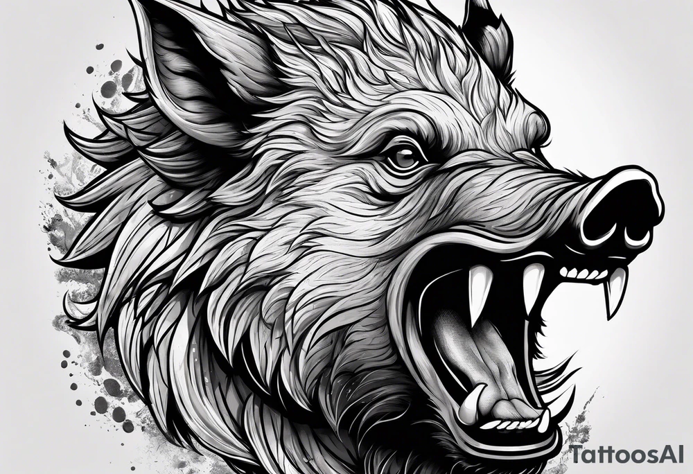 angry boar front tattoo idea