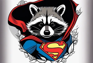 Raccoon wearing a white Superman logo on a black hoodie tattoo idea