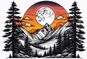 Mountains
Wolf
Forest
Sunset
Moon
Badass tattoo idea