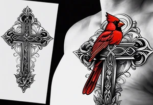 Cross with cardinal sitting on it tattoo idea