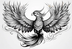 lite flowing phoenix with gold and white on tail for male tattoo idea