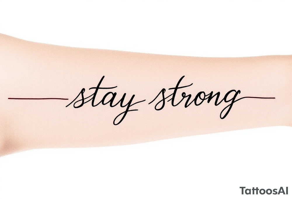 “Stay strong” in bold black script wrapped with a dark red heartbeat line. tattoo idea