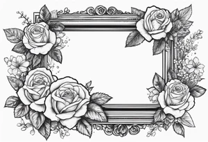 Vintage frame in frame there are roses and baby’s breath flowers tattoo idea