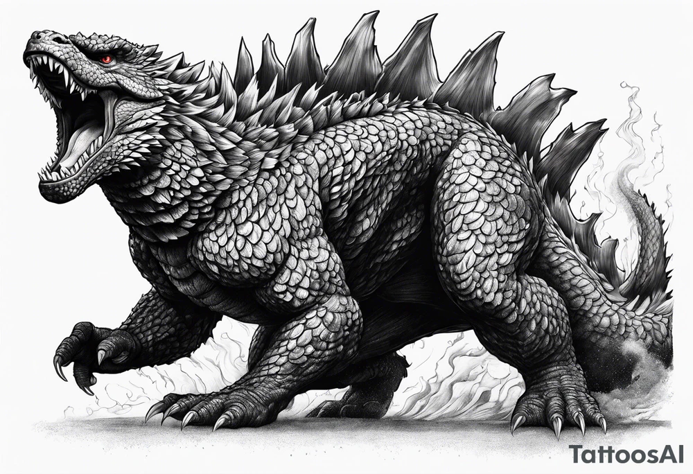 godzilla,full body, roaring tattoo idea