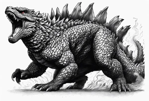 godzilla,full body, roaring tattoo idea