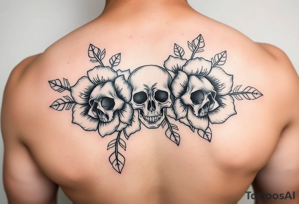 Traditional flowers with skulls in the center of the flowers tattoo idea