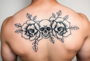 Traditional flowers with skulls in the center of the flowers tattoo idea