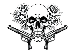 realistic skull,roses,cigar,crossed guns, tattoo idea