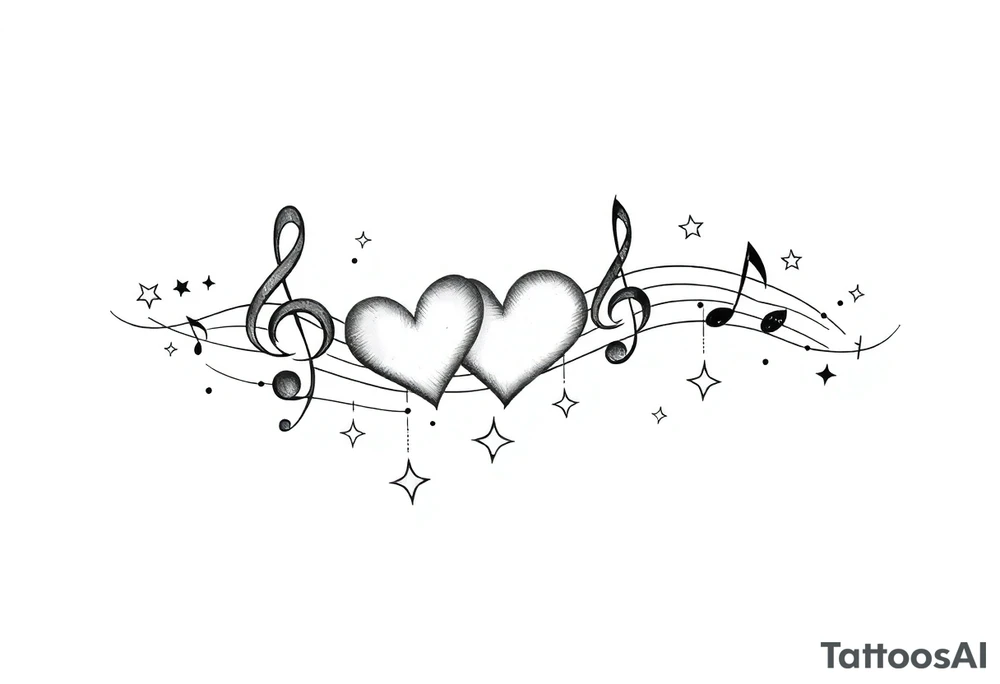music notes hearts and stars tattoo idea