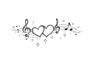 music notes hearts and stars tattoo idea
