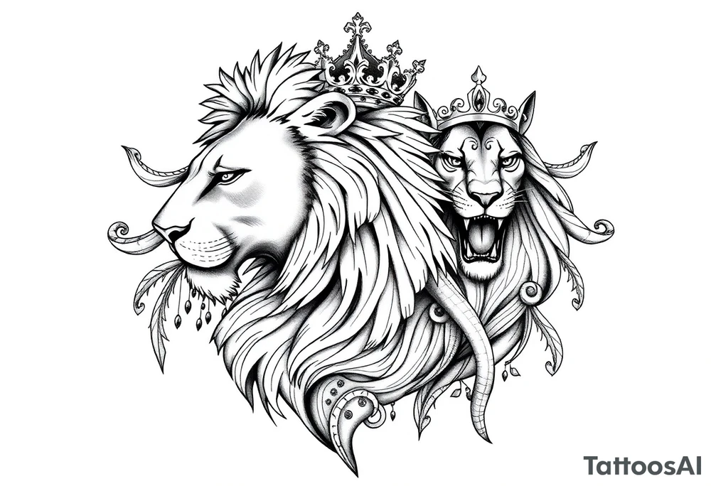 powerful majestic lion vagina and anus
with a crown tattoo idea
