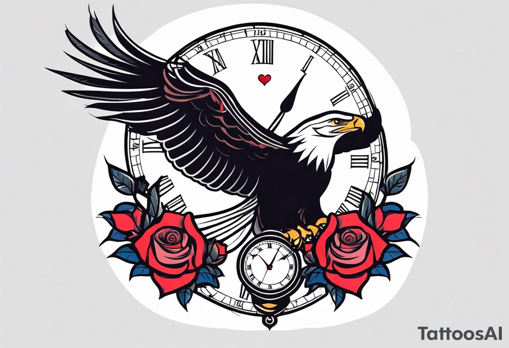 eagle, rose, clock , love tattoo idea