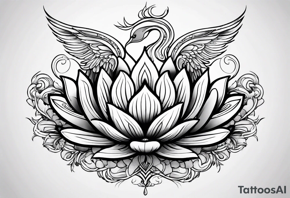 one tattoo that combines lotus flower, phoenix and helix tattoo idea