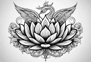 one tattoo that combines lotus flower, phoenix and helix tattoo idea