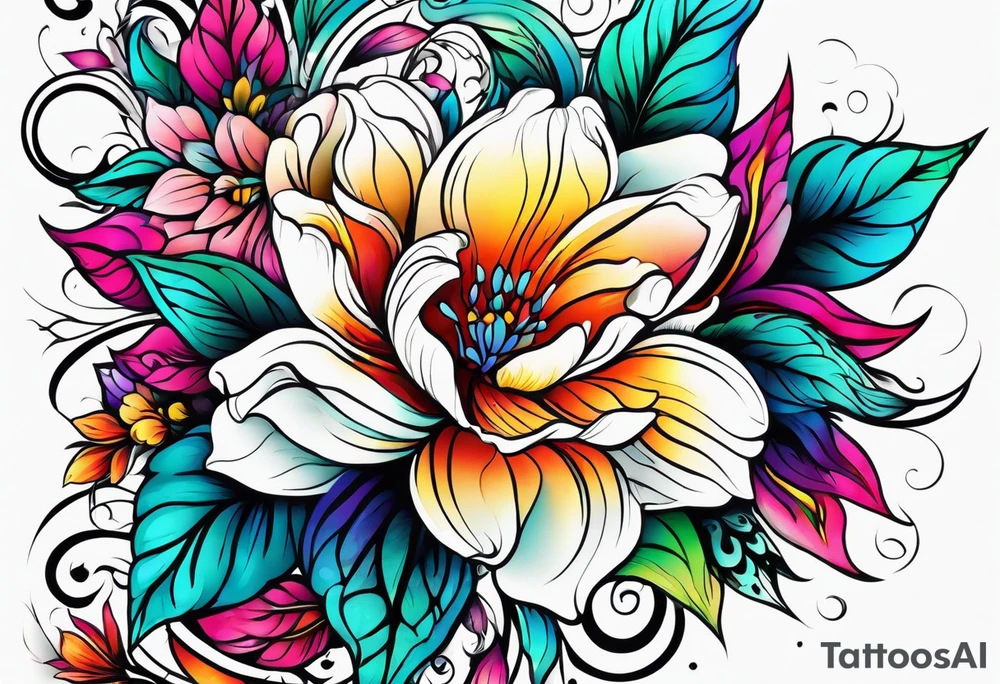 FLORAL PATTERN, SEEMLESS, BRIGHT, NEONS, COLORFUL tattoo idea