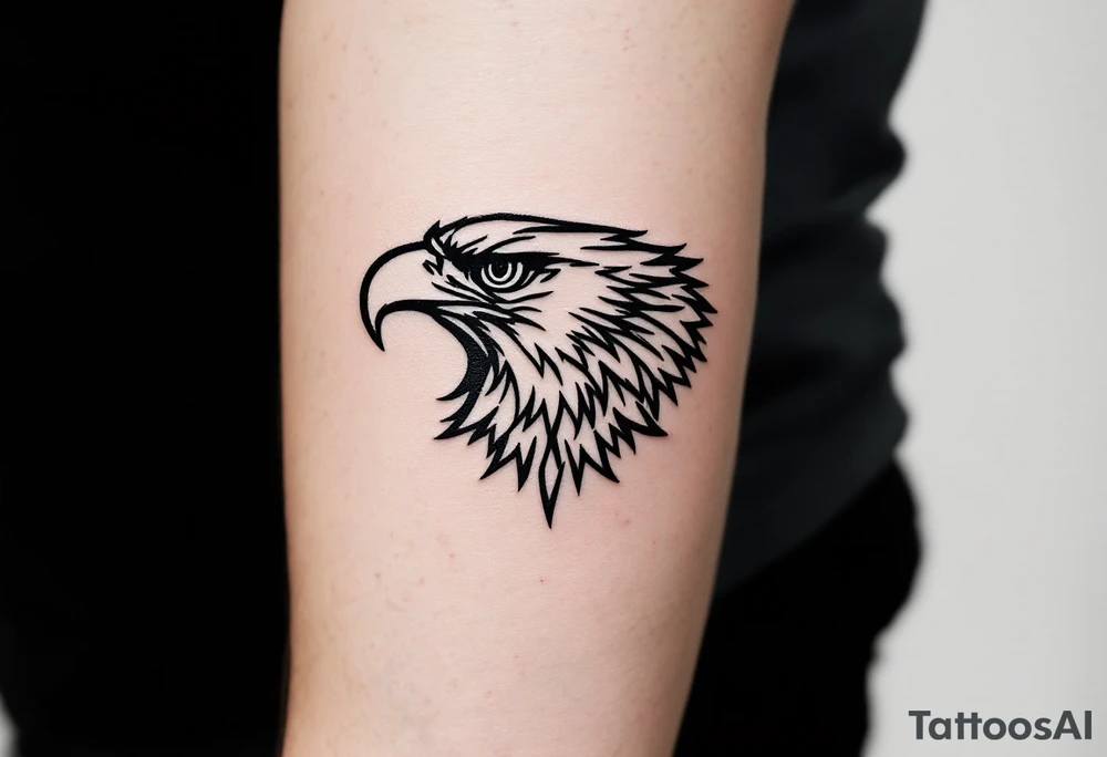 A simple yet elegant black line-art eagle, with sharp and clean strokes, giving it a modern and sleek tattoo look. tattoo idea