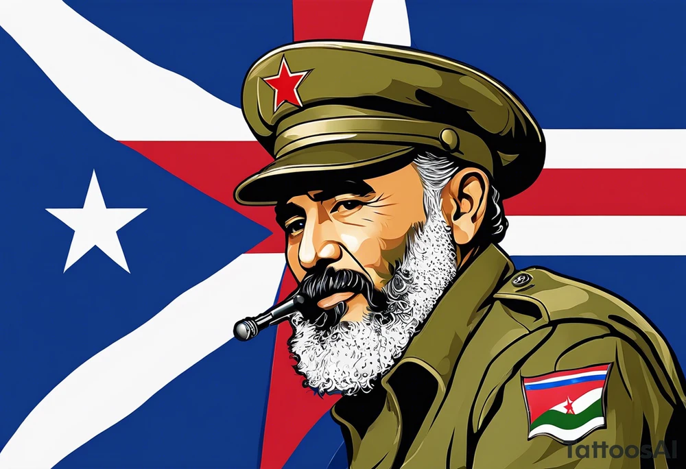 Make a tattoo a cuban flag that demonstrates the love and pride of my origins with fidel castro tattoo idea