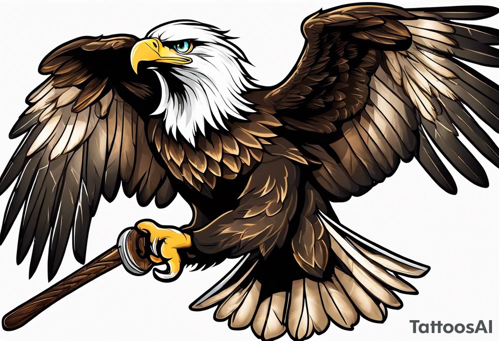 eagle flying with an oar through talons tattoo idea