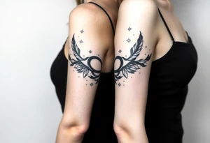infinity symbol woven with floating feathers and stardust tattoo idea