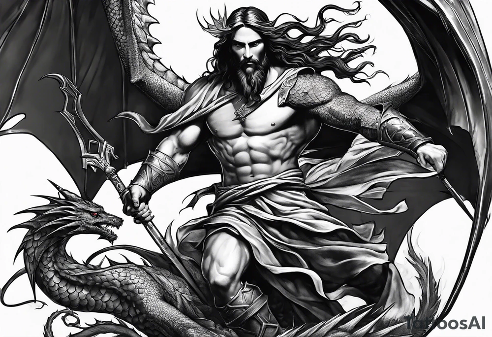 Jesus stabbing a dragon in the heart with a spear tattoo idea