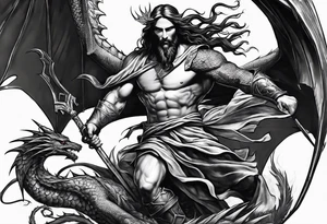 Jesus stabbing a dragon in the heart with a spear tattoo idea