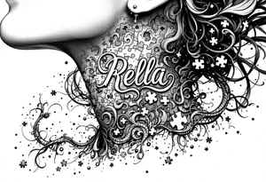 Cover the whole side of the neck puzzle piece tattoo where one of the pieces says Rella tattoo idea