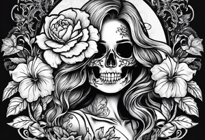 female skeleton with hibiscus flower tattoo idea