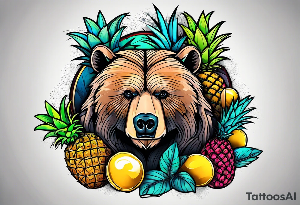 Bear loves pineapples and coconuts tattoo idea