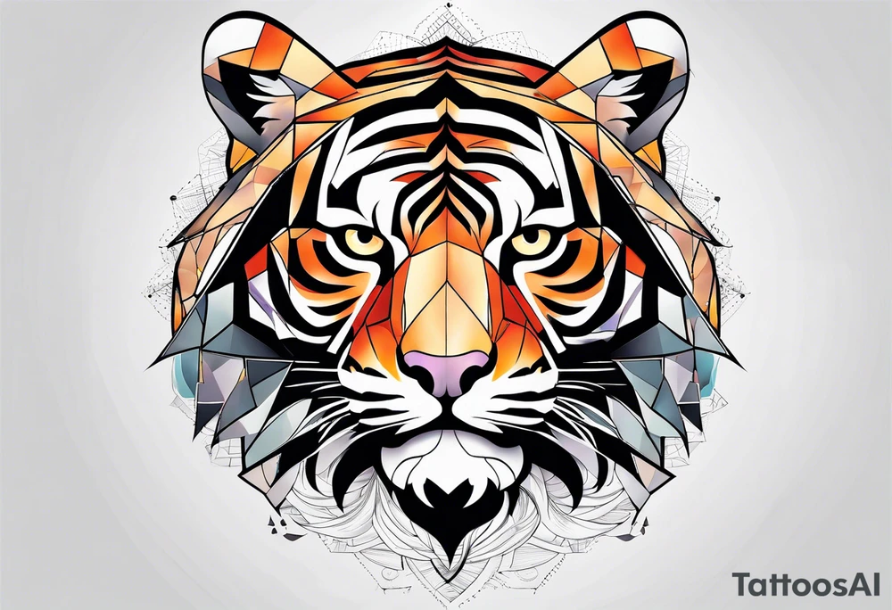 Tiger silhouette with sacred geometry and shapes tattoo idea