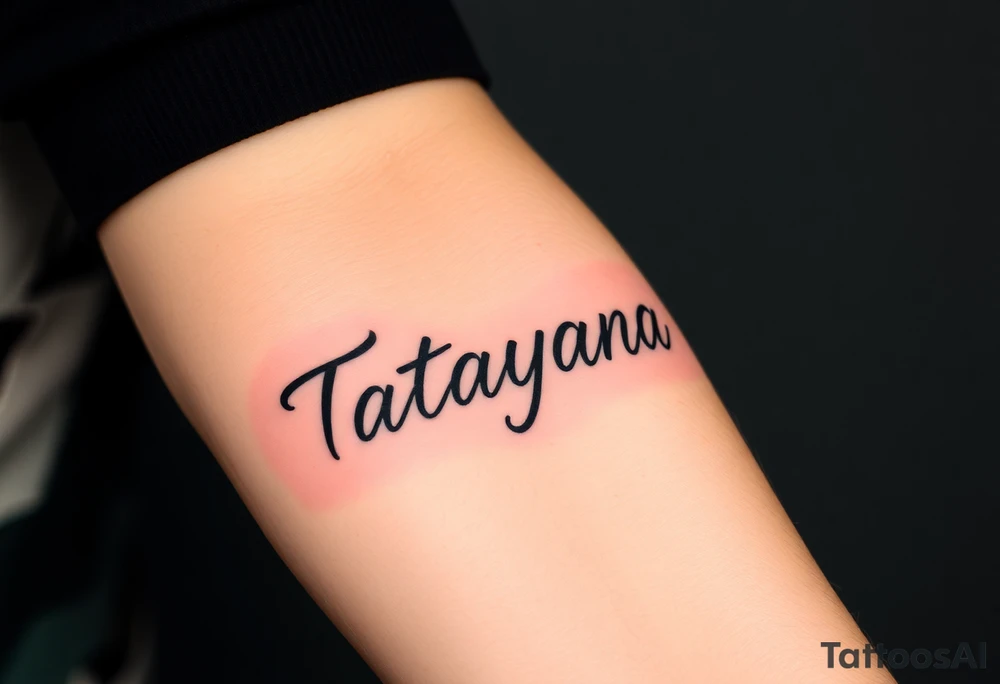 Tattoo for a man that says the name “Tatayana” tattoo idea
