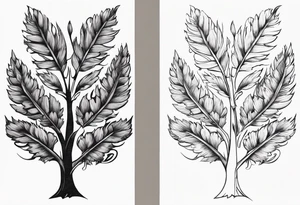 Oak tree leaves with wheat stalks wrapped in a ribbon tattoo idea