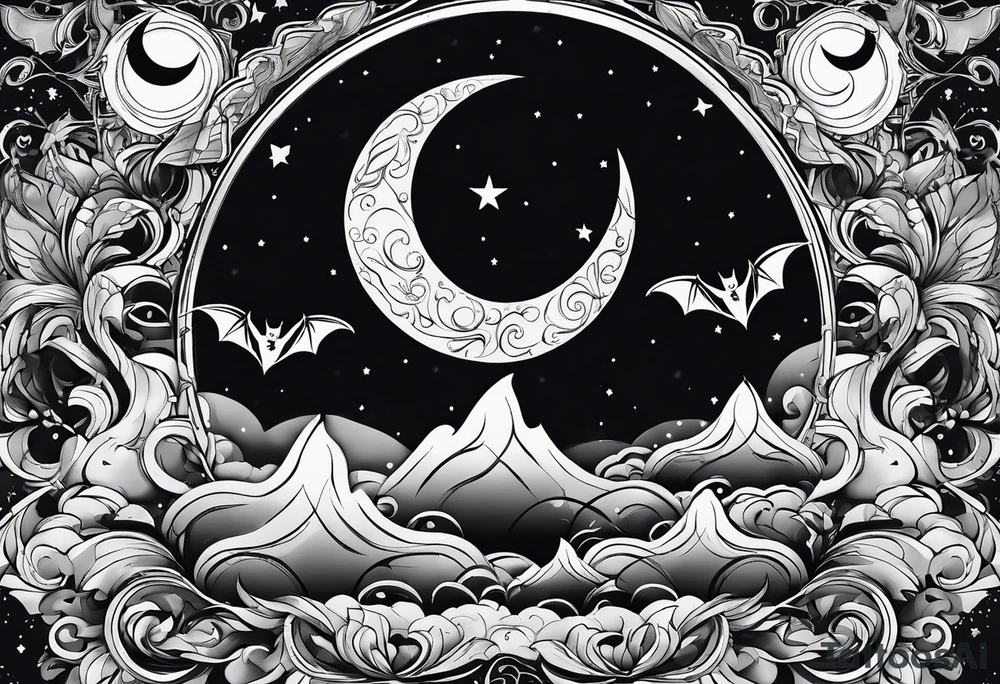 Moon and bats tattoo tattoo idea