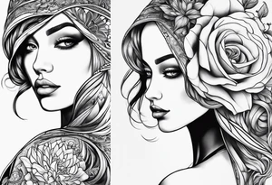 Thin lines of a women side faces not realistic tattoo idea