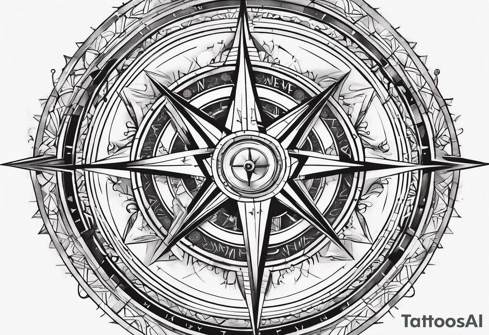 A compass made of simple intersecting lines with a minimum number of characters with the letters N, S, E, W tattoo idea