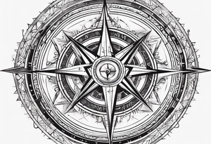 A compass made of simple intersecting lines with a minimum number of characters with the letters N, S, E, W tattoo idea