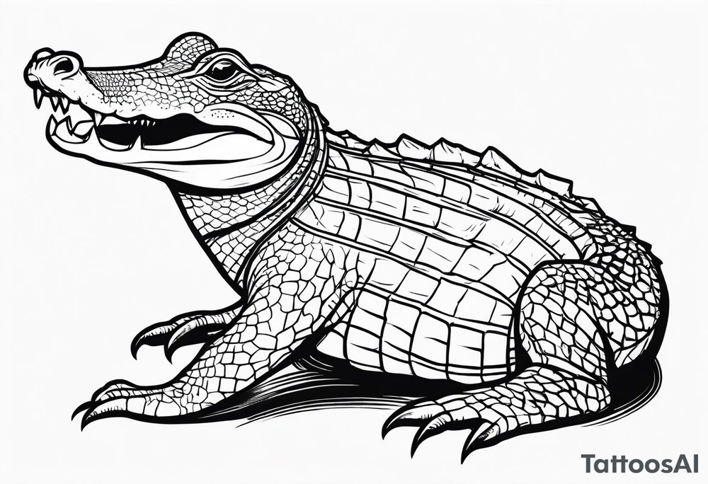 Full body Caiman with tail leg top view tattoo idea