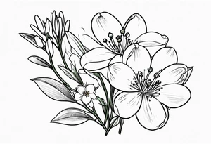 Bouquet with One snowdrop, One hawthorn flower, Two honeysuckle blooms tattoo idea