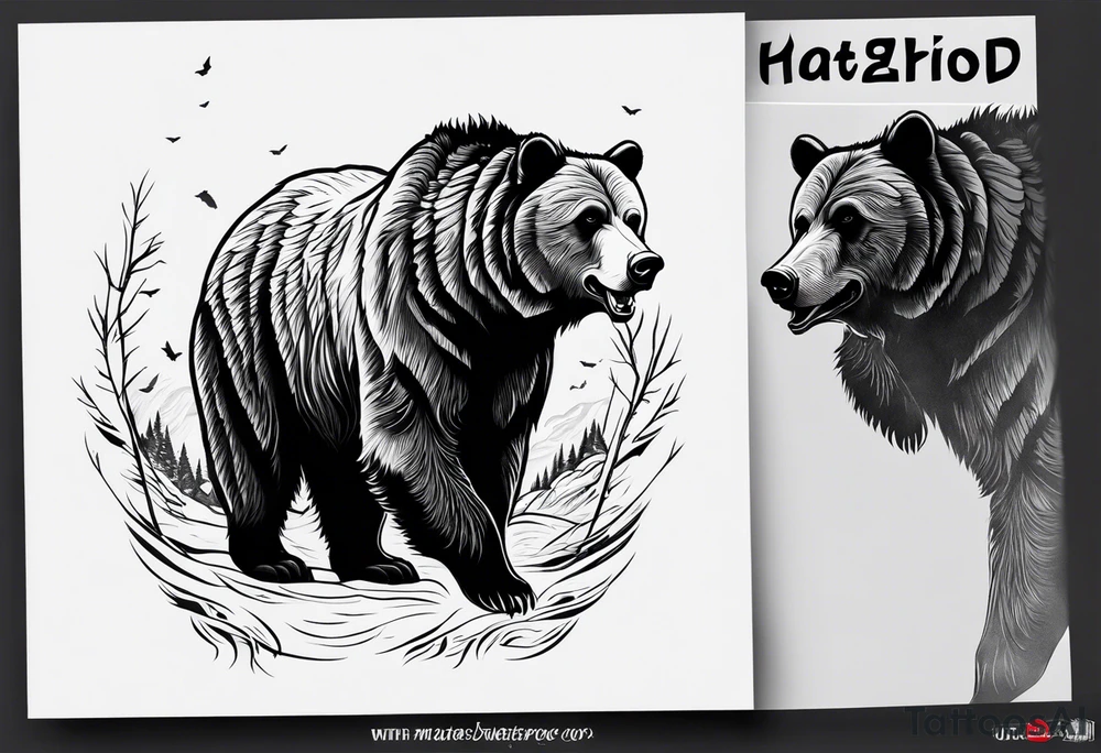 A grizzly bear hunting wolves in the wild tattoo idea
