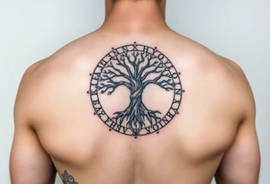 yggadrisl tree of life with circle of runes tattoo idea