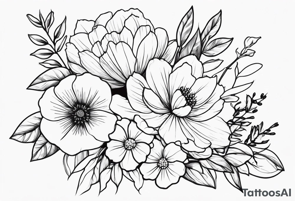 fine line flower bouquet tattoo idea