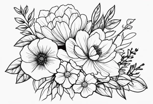 fine line flower bouquet tattoo idea