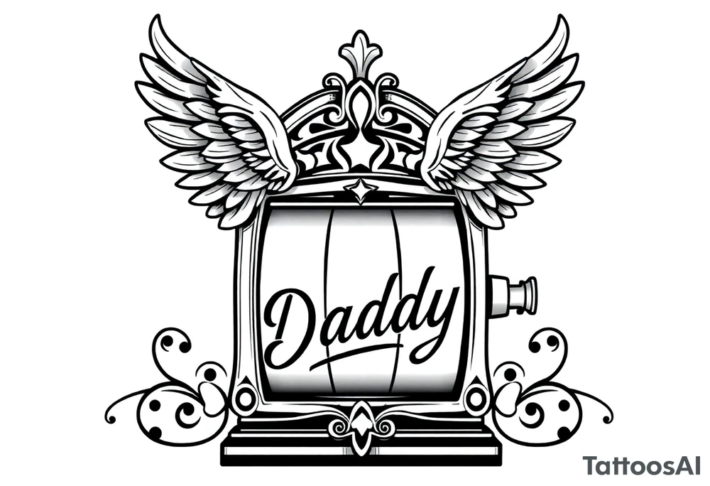 Slot machine with angel wings and word Daddy tattoo idea
