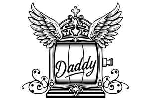 Slot machine with angel wings and word Daddy tattoo idea