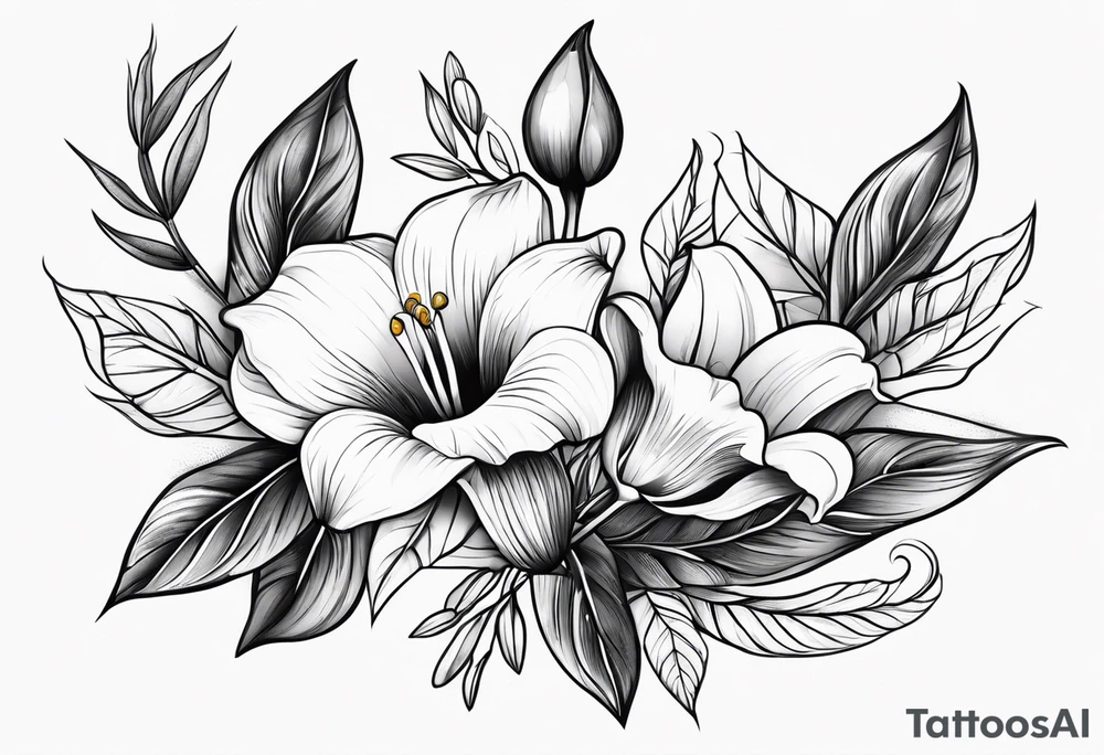 Olive branch, Cala lily and rose tattoo idea