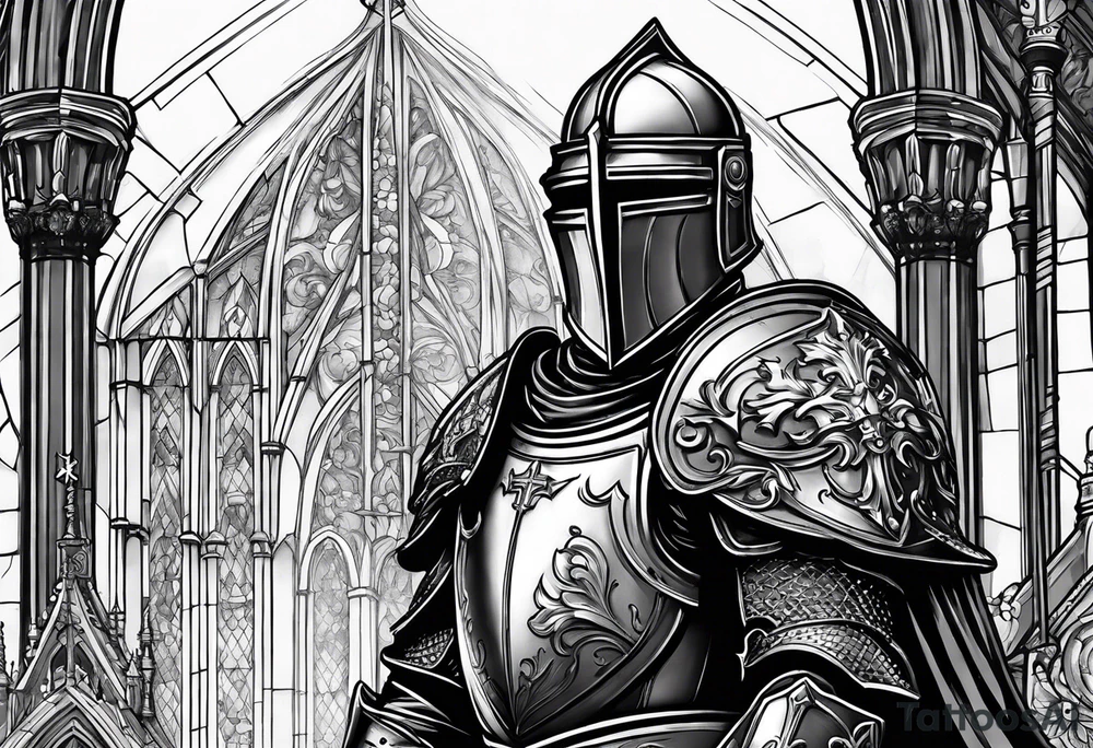 knight with heavy armor with Notre Dame tattoo idea