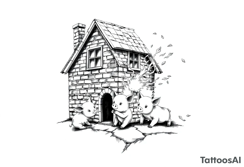 Brick house being blown off 3 little piggy's by a big bad wolf tattoo idea