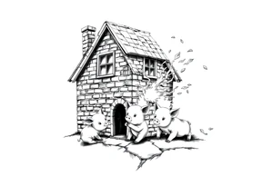 Brick house being blown off 3 little piggy's by a big bad wolf tattoo idea