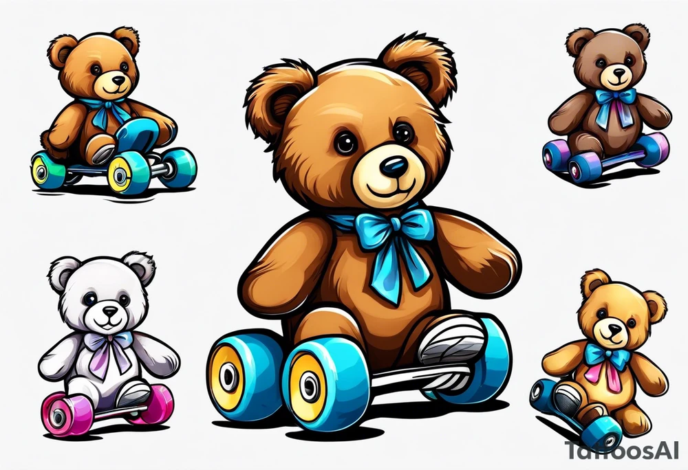 Teddy bears rollerskating tattoo idea